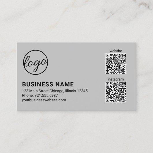 Professionelles hellgraues Logo-QR-Code Modern Visitenkarte (Vorderseite)