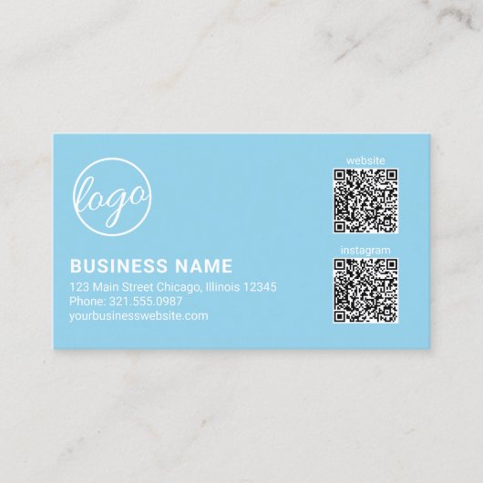 Professionelles Himmelblau-Logo QR-Code Modern Visitenkarte (Vorderseite)