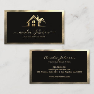Professionelles Immobilien-Haus-Logo Schwarz & Gol Visitenkarte