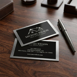 Professionelles Immobilien-Haus Logo Schwarz & Sil Visitenkarte