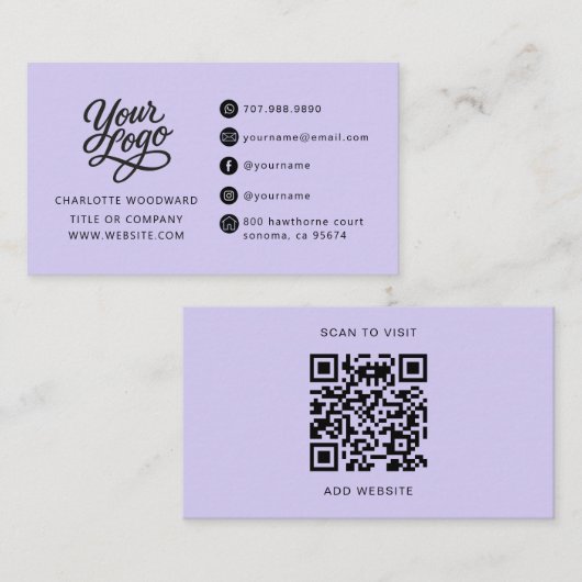 Professionelles Lavendel-Logo QR-Code Visitenkarte (Vorne/Hinten)