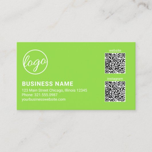 Professionelles Limettengrün-Logo QR-Code Modern Visitenkarte (Vorderseite)