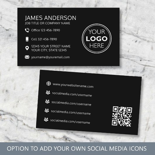Professionelles Logo Social Media QR Code Schwarz Visitenkarte