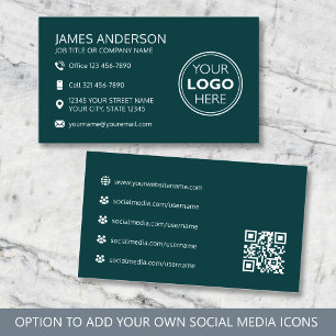 Professionelles Logo Social Media QR Code Türkis Visitenkarte