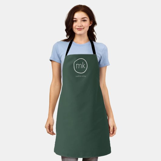 Professionelles minimales Monogramm Initial Waldgr Schürze (Getragen)