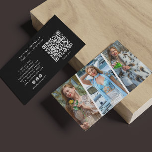 Professionelles Modell 3 Foto Collage QR Code Schw Visitenkarte