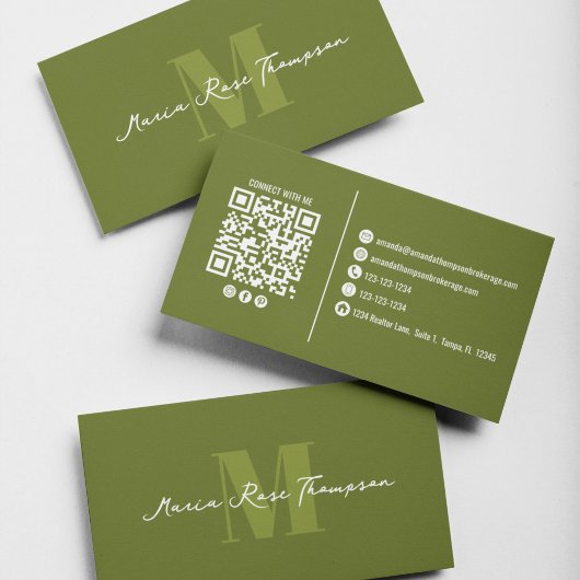 Professionelles modernes Monogramm Grün QR-Code  Visitenkarte
