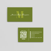 Professionelles modernes Monogramm Grün QR-Code  Visitenkarte