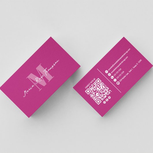 Professionelles Modernes Monogramm Rosa QR-Code Visitenkarte