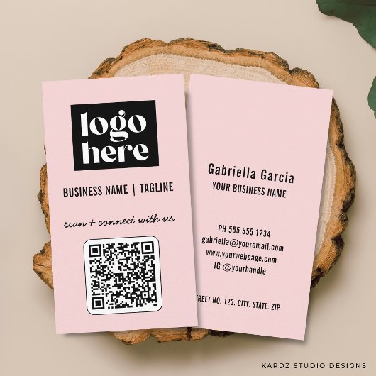 Professionelles modernes rosa QR-Code-Logo Visitenkarte