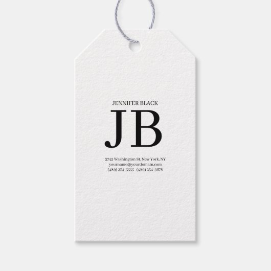 Professionelles Monogramm Schwarz Weiß Geschenkanhänger (Vorderseite)