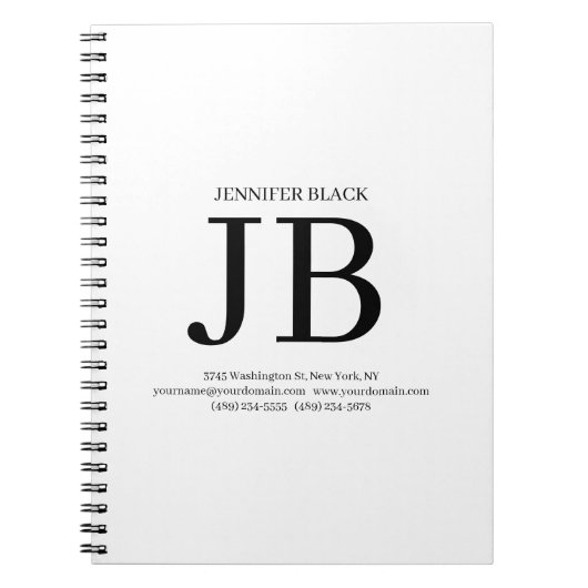 Professionelles Monogramm Schwarz Weiß Notizblock (Vorderseite)