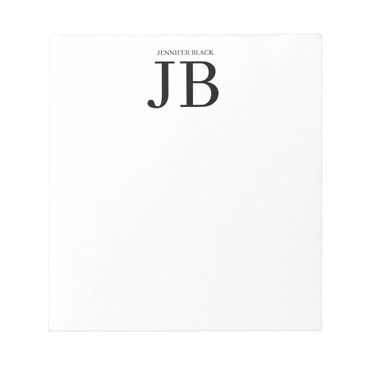Professionelles Monogramm Schwarz Weiß Notizblock (Vorderseite)