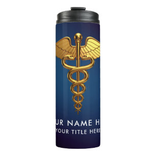 Professionelles Navy Blau Gold Caduceus Medizinisc Thermosbecher