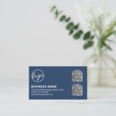 Professionelles Navy Blau Logo QR-Code Modern Visitenkarte (Stehend Vorderseite)