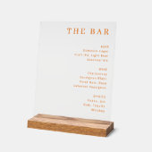 Professionelles Orange Minimalistisches Bar-Menü Acrylschild (Winkel)