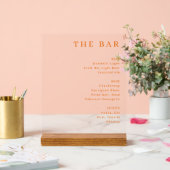 Professionelles Orange Minimalistisches Bar-Menü Acrylschild (Hochzeit)