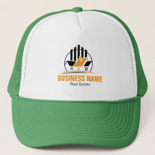 Professionelles Orange Weiß Immobilien Logo Truckerkappe