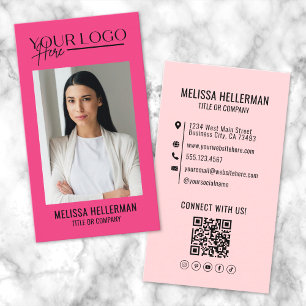 Professionelles QR-Code Rosa Foto Logo Vertikal Visitenkarte