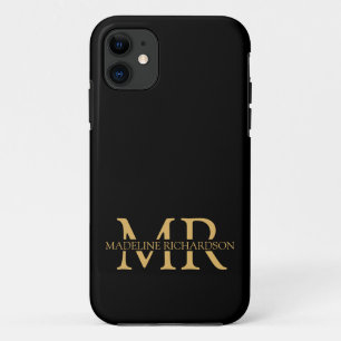 Professionelles Schwarz Gold Monogramm Name Anfang Case-Mate iPhone Hülle