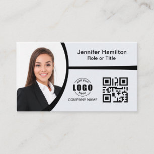 Professionelles Schwarz-Weiß-Logo QR-Code-Foto Visitenkarte