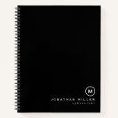 Professionelles Schwarz-Weiß-Monogramm-Initial Notizblock (Vorderseite)