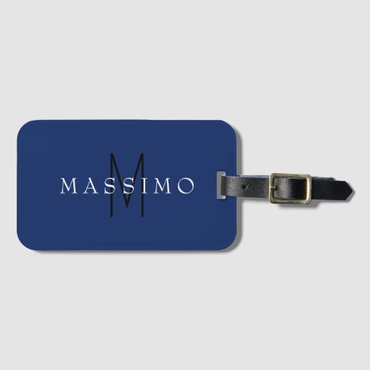 Professionelles schwarzes Monogramm Blau Ihr Name Gepäckanhänger (Vorderseite (Horizontal))