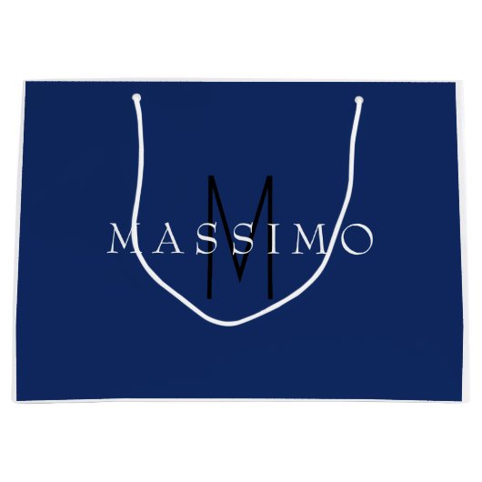 Professionelles schwarzes Monogramm Blau Ihr Name Große Geschenktüte (Vorderseite)