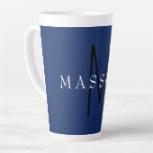 Professionelles schwarzes Monogramm Blau Ihr Name Milchtasse (Linke Ecke)