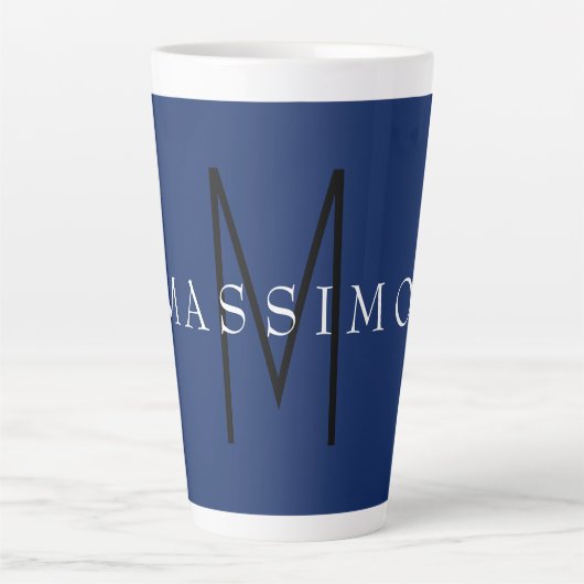 Professionelles schwarzes Monogramm Blau Ihr Name Milchtasse (Vorderseite)