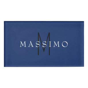 Professionelles schwarzes Monogramm Blau Ihr Name Namenschild