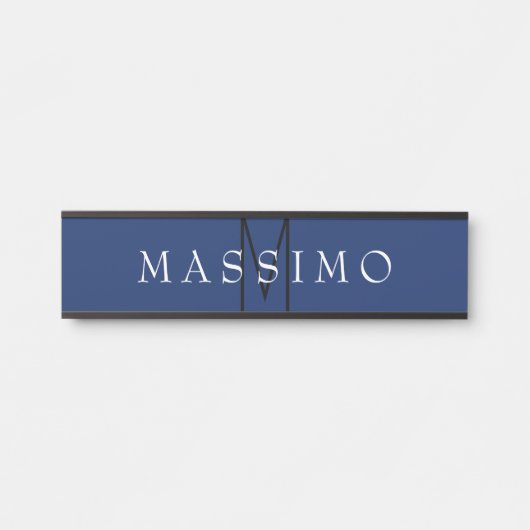 Professionelles schwarzes Monogramm Blau Ihr Name Türschild (Vorderseite )