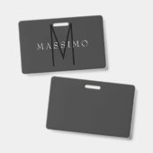 Professionelles schwarzes Monogramm grau Ihr Name Ausweis (Vorder- & Rückseite)