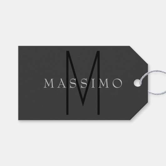 Professionelles schwarzes Monogramm grau Ihr Name Geschenkanhänger (Vorderseite (Horizontal))