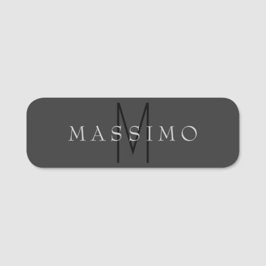 Professionelles schwarzes Monogramm grau Ihr Name Namensschild (Vorderseite)