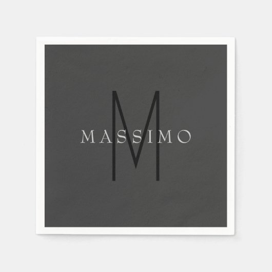 Professionelles schwarzes Monogramm grau Ihr Name Serviette (Vorderseite)