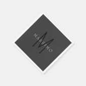 Professionelles schwarzes Monogramm grau Ihr Name Serviette (Ecke)