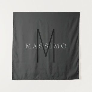 Professionelles schwarzes Monogramm grau Ihr Name Wandteppich
