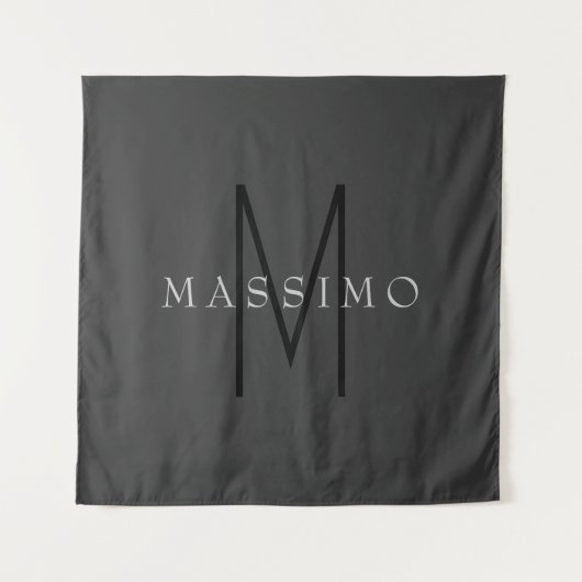 Professionelles schwarzes Monogramm grau Ihr Name Wandteppich (Vorderseite)