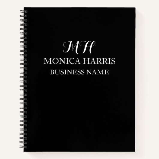 Professionelles schwarzes Monogramm Initial Geschä Notizblock (Vorderseite)