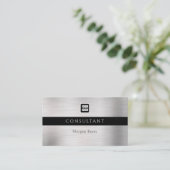 Professionelles Silber, Minimal, Logo, QR-Code Visitenkarte (Stehend Vorderseite)