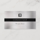 Professionelles Silber, Minimal, Logo, QR-Code Visitenkarte (Vorderseite)