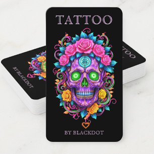 Professionelles Tattoo-Studio Floral Skull Tattooi Visitenkarte