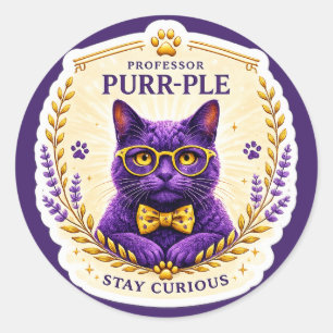 Professor Purr-Ple™ – Bleib neugierig Aufkleber