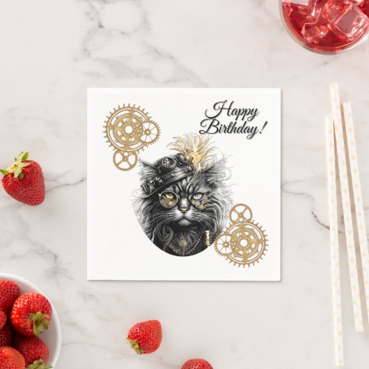 Professor Sprocket-Paws Steampunk-Katze Happy B-Da Serviette (Beispiel)
