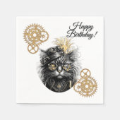 Professor Sprocket-Paws Steampunk-Katze Happy B-Da Serviette (Vorderseite)