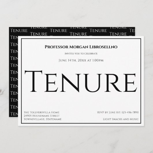 Professor White Black Academic Tenic Party Einladung (Vorne/Hinten)