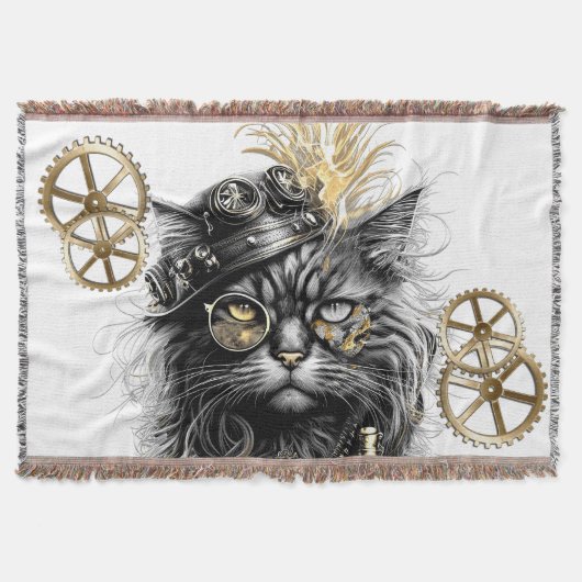 Professor Zahnradpfötchen Die funky Steampunk-Katz Decke (Vorderseite)
