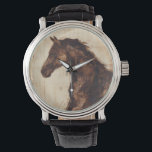 Profil des braunen Wildpferdes Armbanduhr<br><div class="desc">Die Schönheit dieses dunklen Pferdes wird perfekt durch zwei einfache Farben eingefangen: Braun und Beige und die Schärfe der Farbe,  die in diesem Bild verwendet wird,  macht es noch realistischer. Dieser zeitgenössische Kunstdruck,  der ein Profil eines braunen Hengstes darstellt,  verleiht jedem Wohnzimmer,  Esszimmer oder Schlafzimmer Charakter.</div>