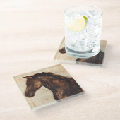 Profil des braunen Wildpferdes Glasuntersetzer (Schrägansicht)